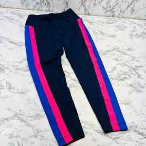 Reebok Navy Leggings with Pink and Blue Side Stripes Size Small